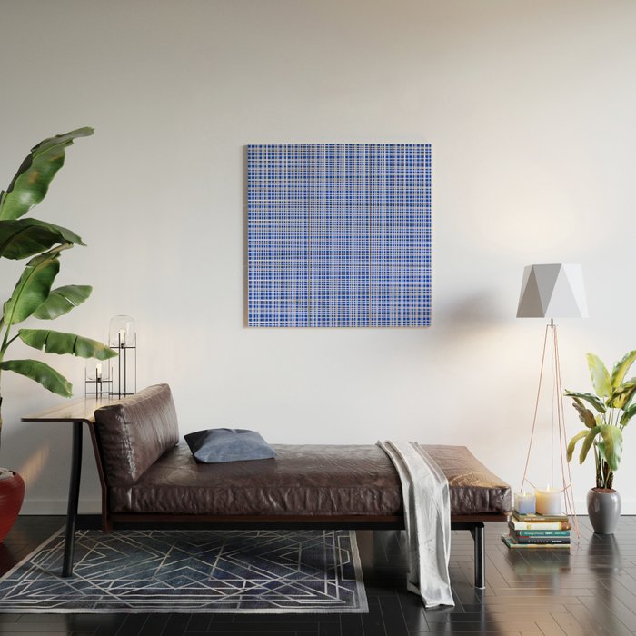 Royal Blue Fine Weave Retro Mid Century Modern Minimalist Woven Line Pattern Wood Wall Art Gallery Image 2