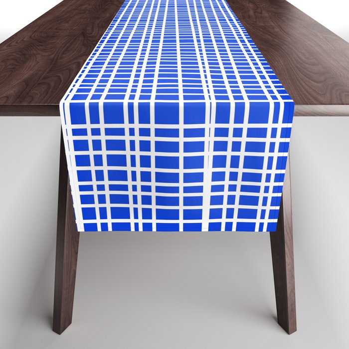 Royal Blue Fine Weave Retro Mid Century Modern Minimalist Woven Line Pattern Table Runner Gallery Image 1