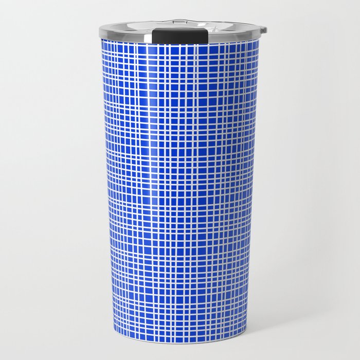 Royal Blue Fine Weave Retro Mid Century Modern Minimalist Woven Line Pattern Travel Mug Gallery Image 1