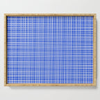 Royal Blue Fine Weave Retro Mid Century Modern Minimalist Woven Line Pattern Serving Tray Gallery Image 1