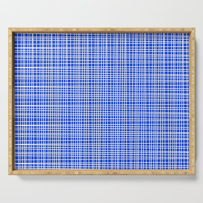 Royal Blue Fine Weave Retro Mid Century Modern Minimalist Woven Line Pattern Serving Tray Gallery Image 1