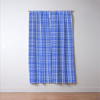 Royal Blue Fine Weave Retro Mid Century Modern Minimalist Woven Line Pattern Window Curtain Gallery Image 3