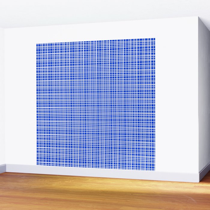 Royal Blue Fine Weave Retro Mid Century Modern Minimalist Woven Line Pattern Wall Mural Gallery Image 2
