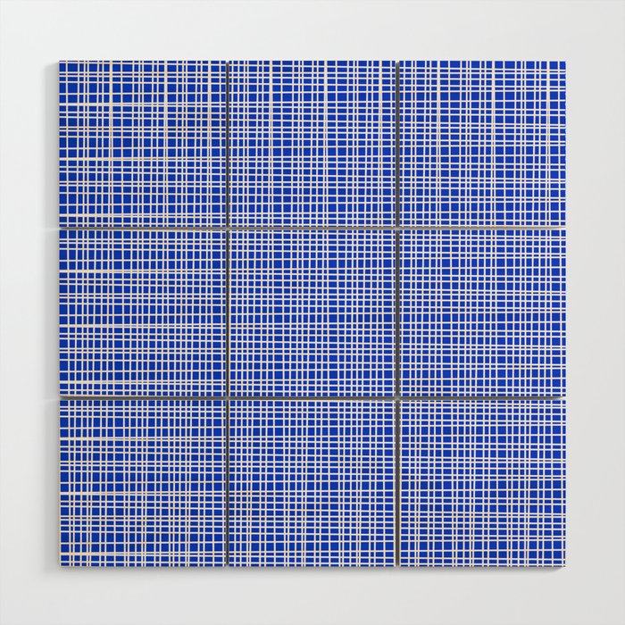 Royal Blue Fine Weave Retro Mid Century Modern Minimalist Woven Line Pattern Wood Wall Art Gallery Image 1