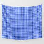 Royal Blue Fine Weave Retro Mid Century Modern Minimalist Woven Line Pattern Wall Tapestry Gallery Image 4