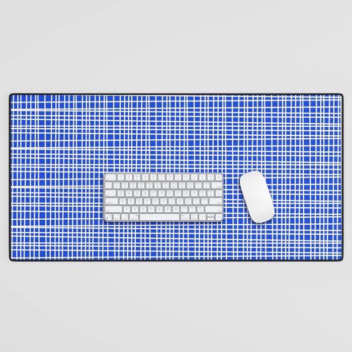 Royal Blue Fine Weave Retro Mid Century Modern Minimalist Woven Line Pattern Desk Mat Gallery Image 1