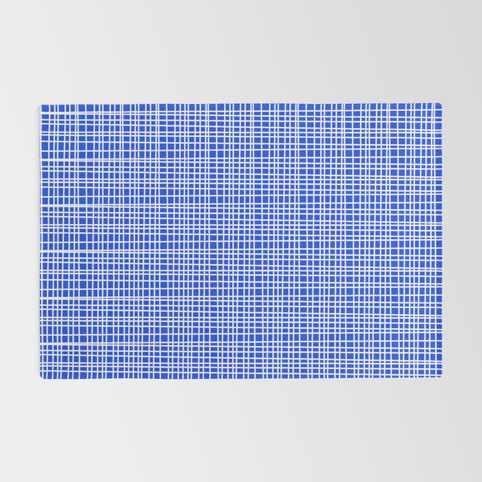 Royal Blue Fine Weave Retro Mid Century Modern Minimalist Woven Line Pattern Rug Gallery Image 2