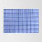Royal Blue Fine Weave Retro Mid Century Modern Minimalist Woven Line Pattern Rug Gallery Image 2
