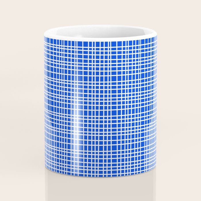 Royal Blue Fine Weave Retro Mid Century Modern Minimalist Woven Line Pattern Coffee Mug Gallery Image 4