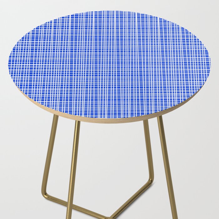 Royal Blue Fine Weave Retro Mid Century Modern Minimalist Woven Line Pattern Side Table Gallery Image 2