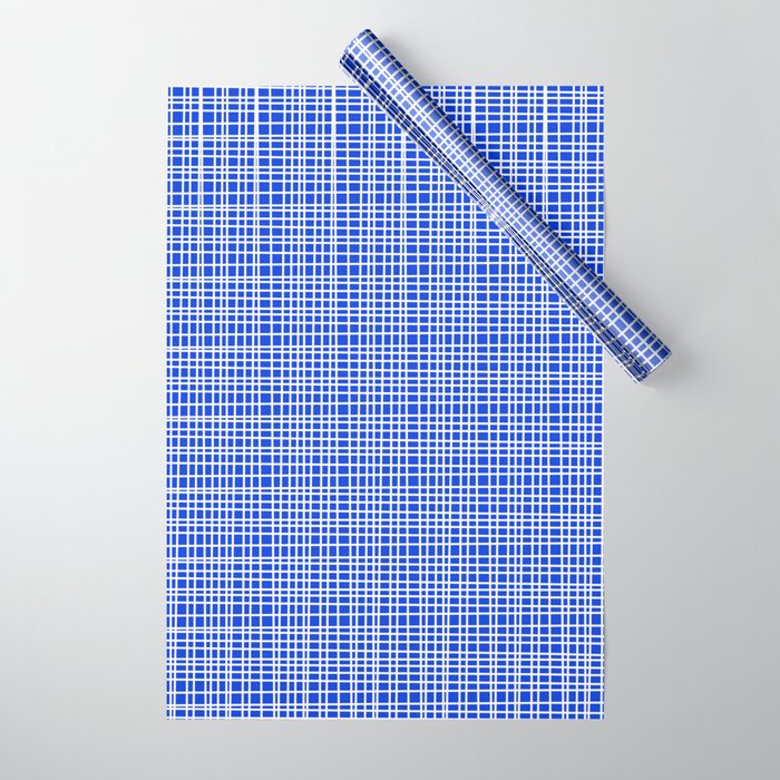 Royal Blue Fine Weave Retro Mid Century Modern Minimalist Woven Line Pattern Wrapping Paper Gallery Image 1