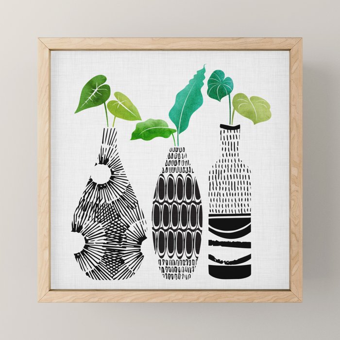 Plants in Black and White Vases Mini Art Print Gallery Image 1