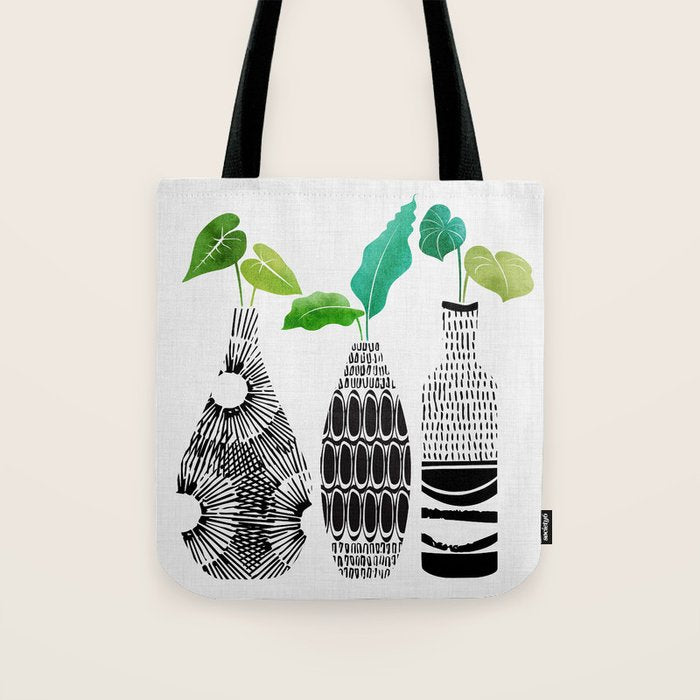 Plants in Black and White Vases Tote Bag Gallery Image 1