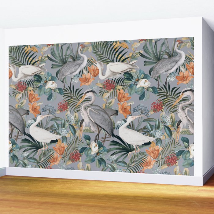Floral and Birds Vintage Garden II Wall Mural Gallery Image 2