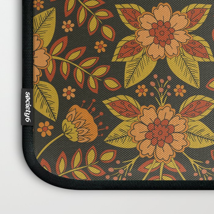 Orange, Peach, Olive Green & Dark Gray Floral Pattern Laptop Sleeve Gallery Image 3