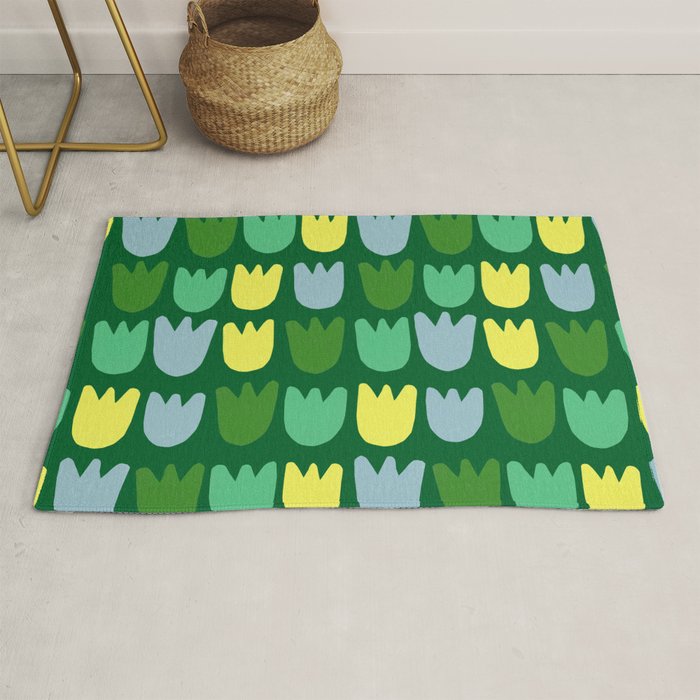Rows of Tulips in Bloom in Sage & Chartreuse Rug Gallery Image 1