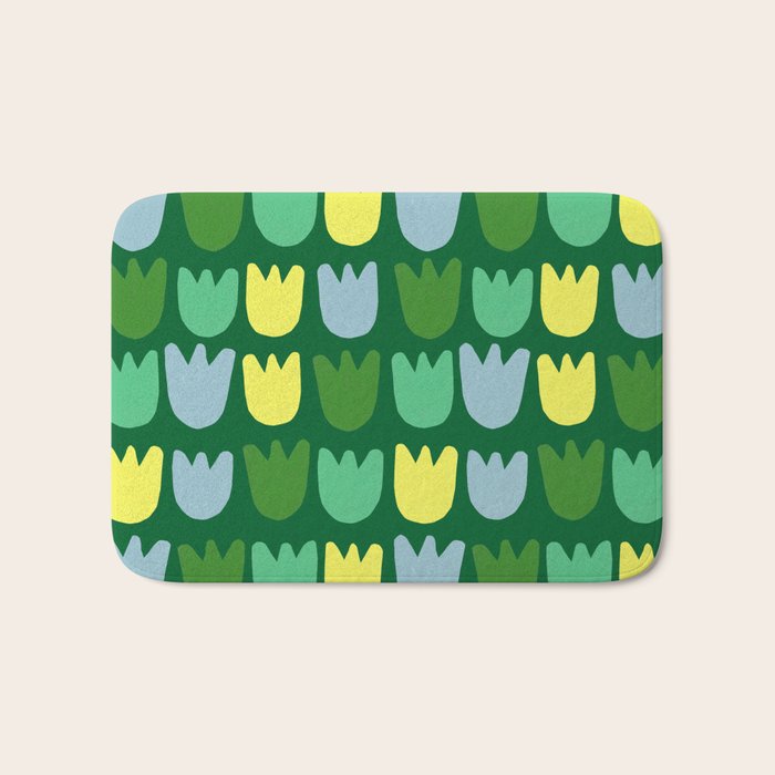 Rows of Tulips in Bloom in Sage & Chartreuse Bath Mat Gallery Image 1