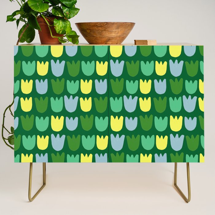 Rows of Tulips in Bloom in Sage & Chartreuse Credenza Gallery Image 1