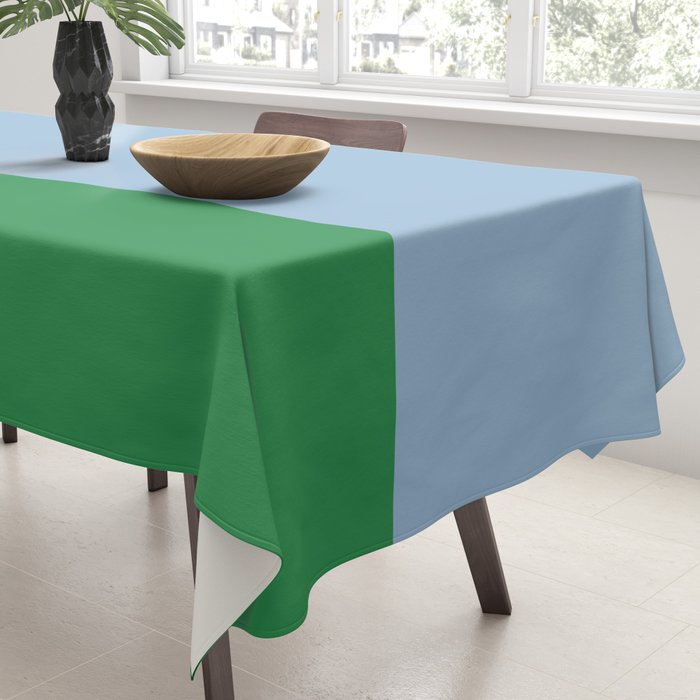 Color Block Minimalist Light Blue and Green Striped Solid Tablecloth Gallery Image 3