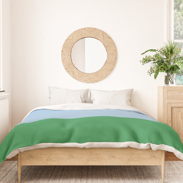 Color Block Minimalist Light Blue and Green Striped Solid Duvet Cover Gallery Image 3