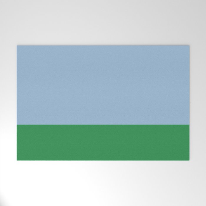 Color Block Minimalist Light Blue and Green Striped Solid Welcome Mat Gallery Image 1