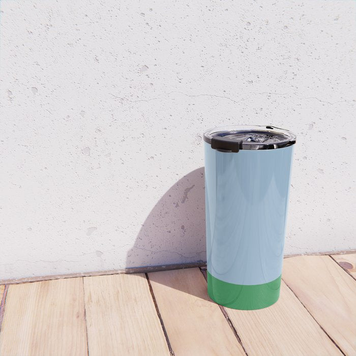 Color Block Minimalist Light Blue and Green Striped Solid Travel Mug Gallery Image 4