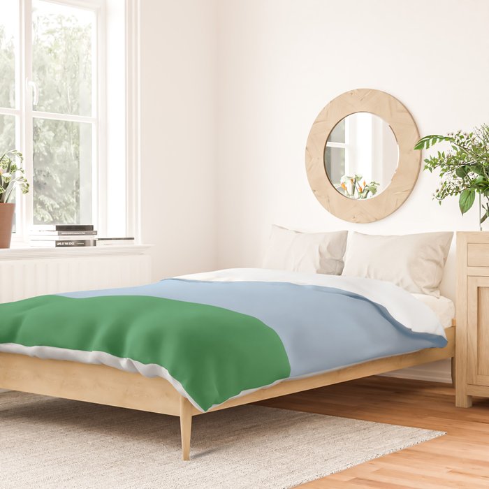 Color Block Minimalist Light Blue and Green Striped Solid Duvet Cover Gallery Image 2