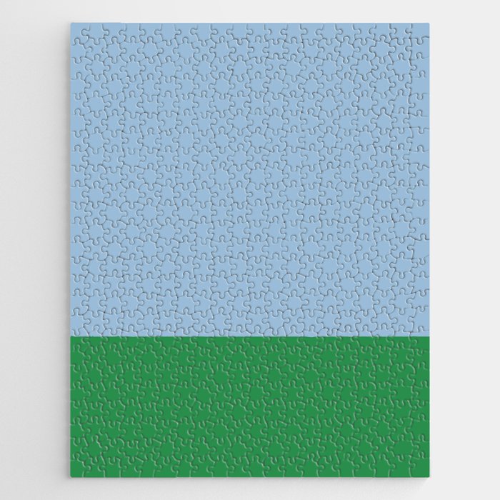Color Block Minimalist Light Blue and Green Striped Solid Jigsaw Puzzle Gallery Image 1