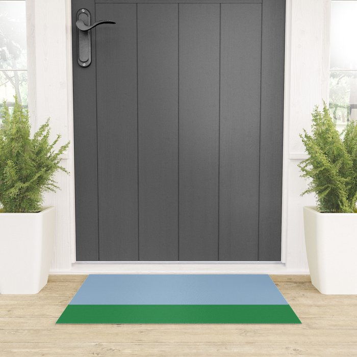 Color Block Minimalist Light Blue and Green Striped Solid Welcome Mat Gallery Image 3