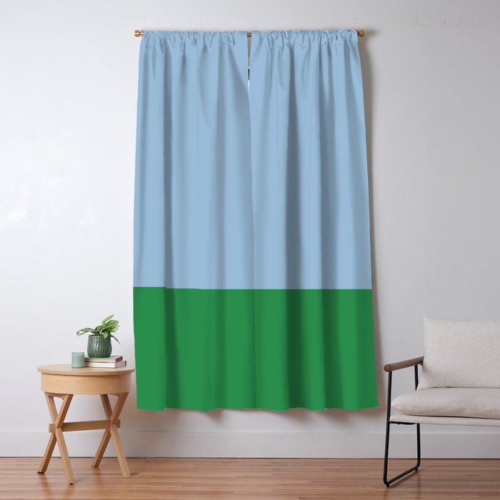Color Block Minimalist Light Blue and Green Striped Solid Window Curtain Gallery Image 5