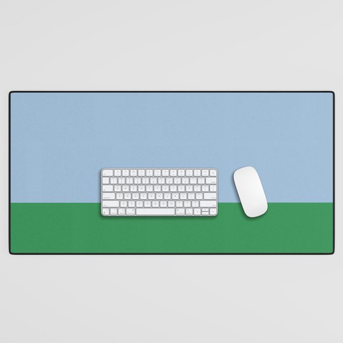 Color Block Minimalist Light Blue and Green Striped Solid Desk Mat Gallery Image 1