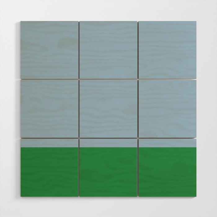 Color Block Minimalist Light Blue and Green Striped Solid Wood Wall Art Gallery Image 1