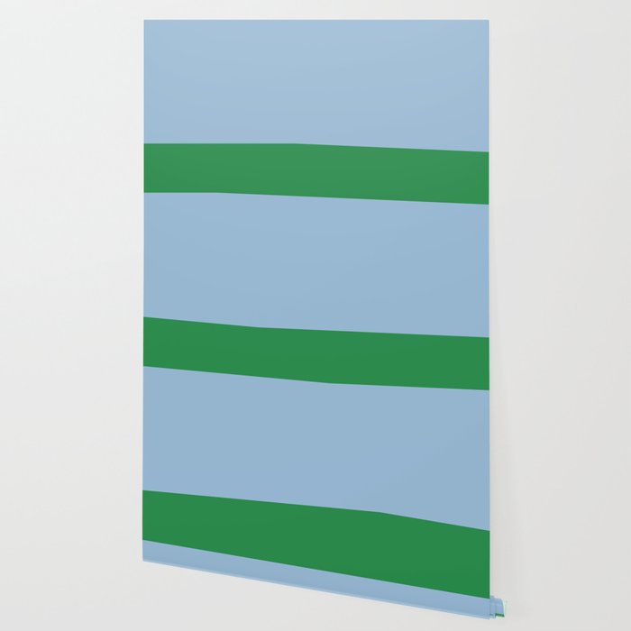 Color Block Minimalist Light Blue and Green Striped Solid Wallpaper Gallery Image 2