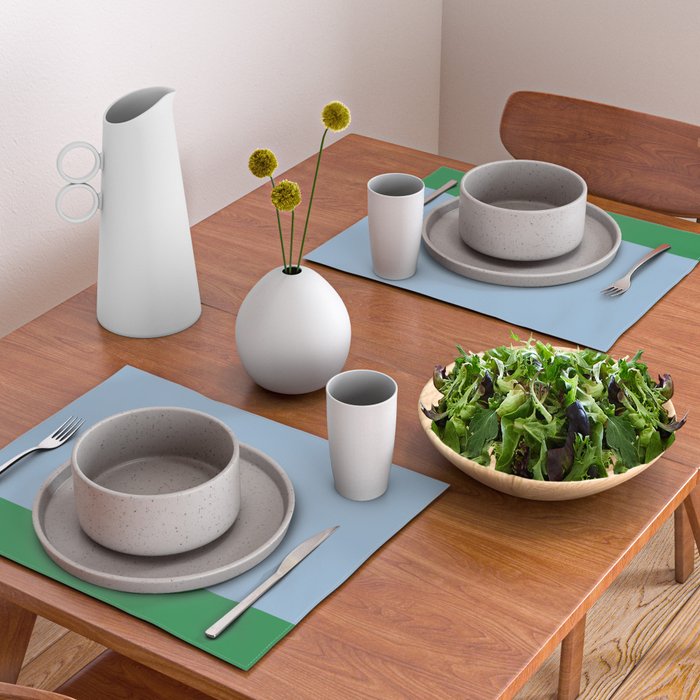 Color Block Minimalist Light Blue and Green Striped Solid Placemat Gallery Image 2