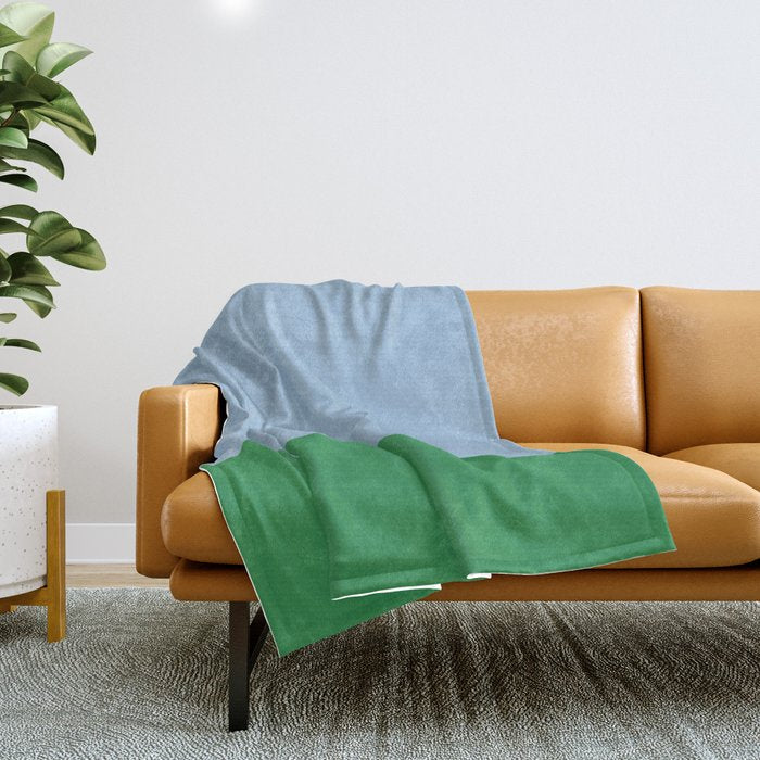 Color Block Minimalist Light Blue and Green Striped Solid Throw Blanket Gallery Image 1