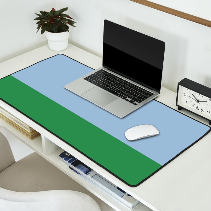 Color Block Minimalist Light Blue and Green Striped Solid Desk Mat Gallery Image 2
