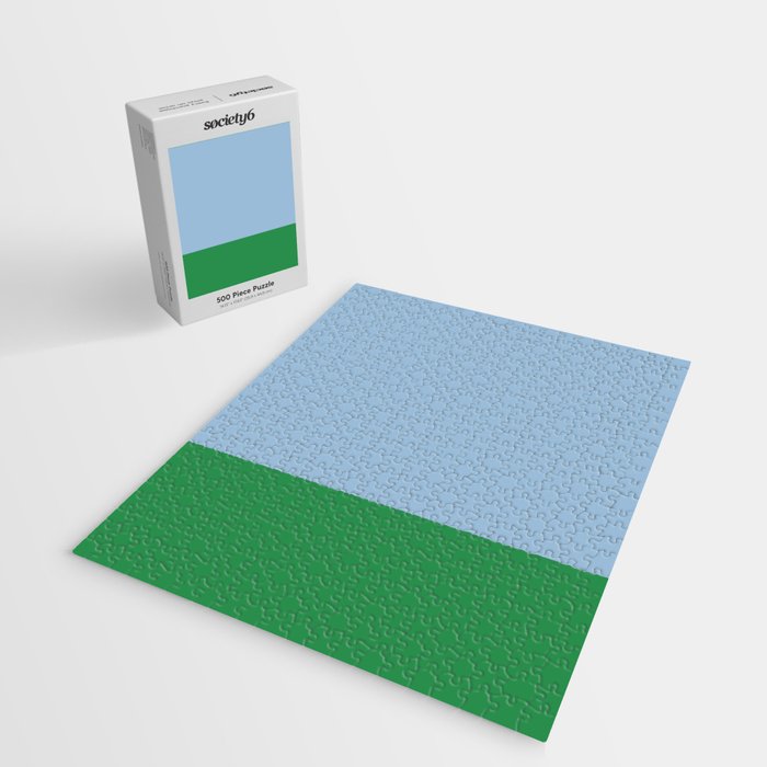 Color Block Minimalist Light Blue and Green Striped Solid Jigsaw Puzzle Gallery Image 2
