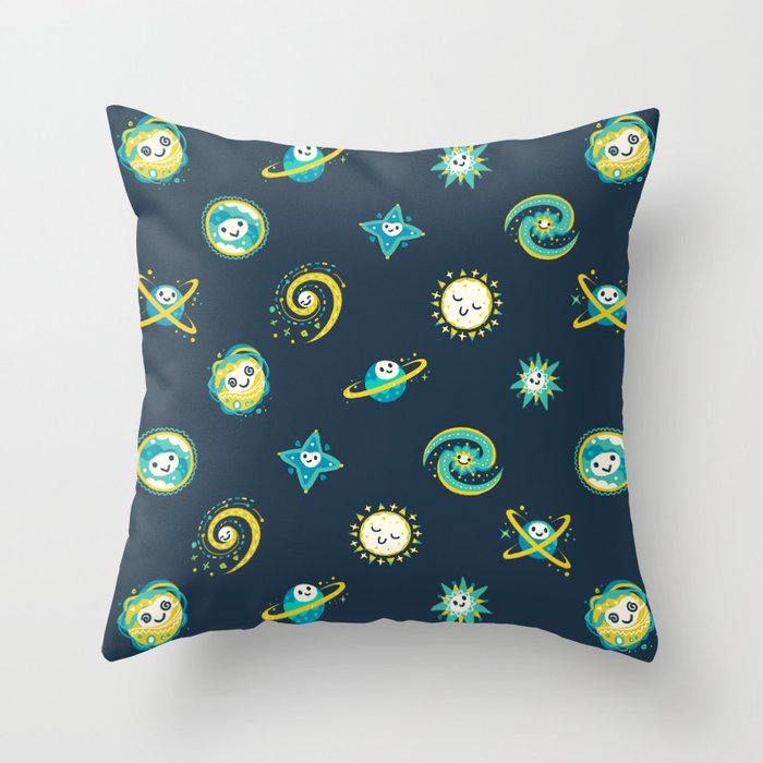 Pastel space pattern - dark Throw Pillow Gallery Image 1