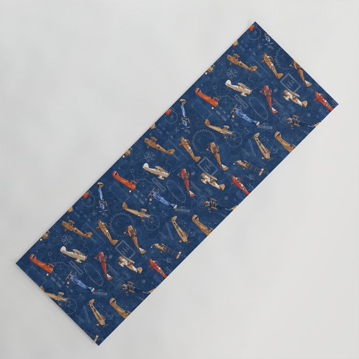 Vintage Airplanes - Retro Biplanes Yoga Mat Gallery Image 1