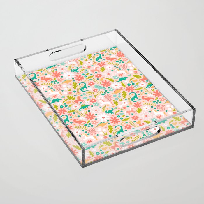 Dinosaurs + Unicorns in Pink + Teal Acrylic Tray Gallery Image 1