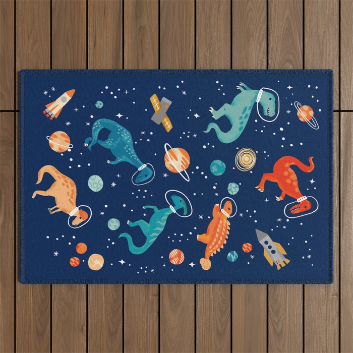 Painted Space Dinosaurs Outdoor Rug Gallery Image 1