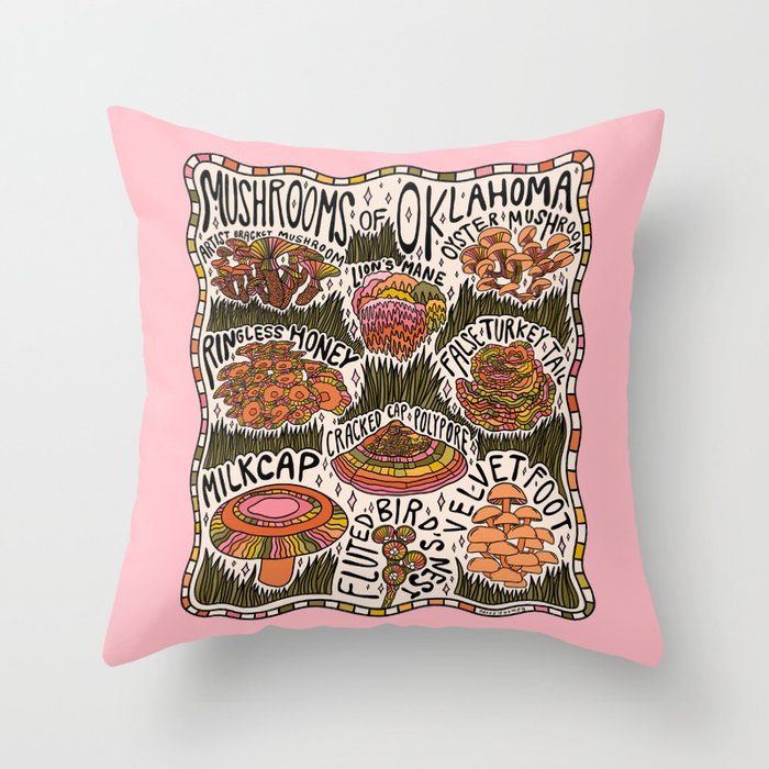 Mushrooms of Oklahoma Throw Pillow Gallery Image 1