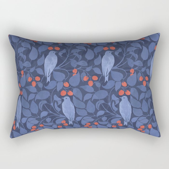 Blue Birds And Red Cherries Blue Rectangular Pillow Gallery Image 2