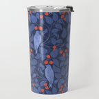 Blue Birds And Red Cherries Blue Travel Mug Gallery Image 2