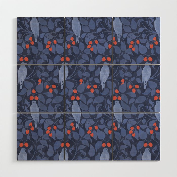 Blue Birds And Red Cherries Blue Wood Wall Art Gallery Image 1
