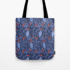 Blue Birds And Red Cherries Blue Tote Bag Gallery Image 1