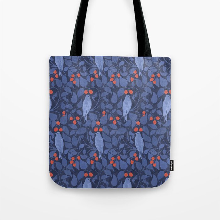 Blue Birds And Red Cherries Blue Tote Bag Gallery Image 1