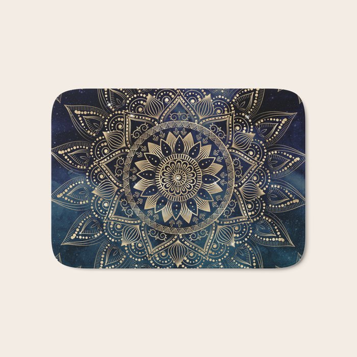 Elegant Gold Mandala Blue Galaxy Bath Mat Gallery Image 1