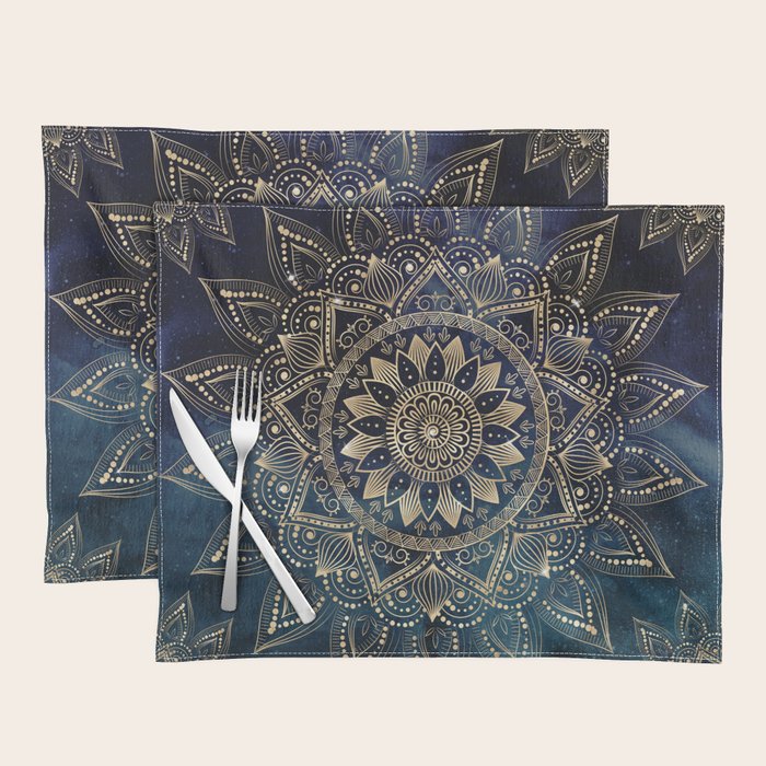 Elegant Gold Mandala Blue Galaxy Placemat Gallery Image 1