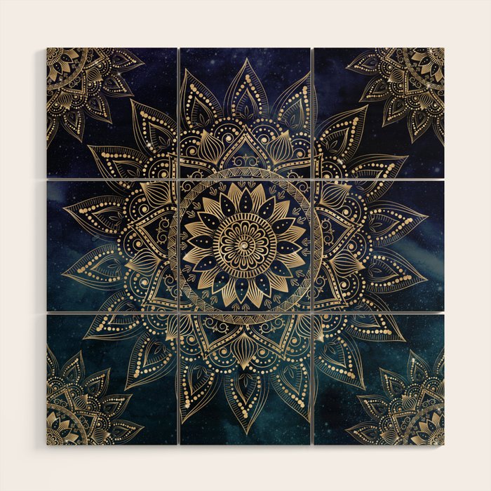 Elegant Gold Mandala Blue Galaxy Wood Wall Art Gallery Image 1